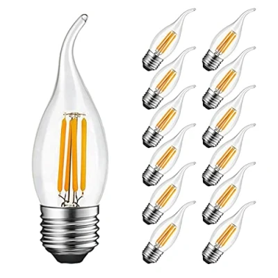 Imagen de MAYCOLOR Bombilla Vela LED E27 4W Equivalente a 40W, 400Lm, Blanco Cálido 2700K, Filamento para Candelabros, Lámparas Decorativas, Vidrio, No Regulable, 12 Unidades