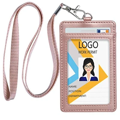 Imagen de Teskyer Porta Tarjetas Identificativas, Vertical de Cuero PU, Una Ventana Transparente, 2 Ranuras Para Tarjetas, Oro Rosa
