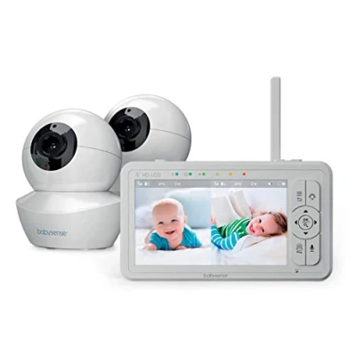 Imagen de Babysense Monitor de Bebé Pantalla Dividida HD 5&quot;, con 2 Camaras Luz Nocturna, Alcance 300m, Audio Bidireccional, Zoom 4X, Visión Batería 4000mAh
