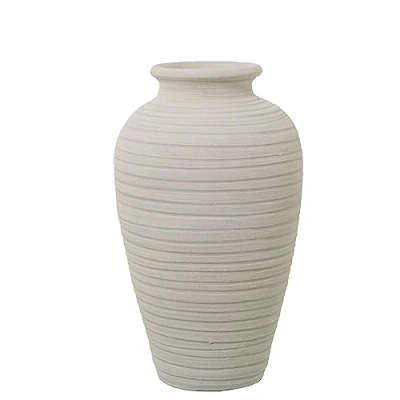 Imagen de DRW Jarron de sobremesa Ceramica Ondulado en Blanco Mate 24x24x40 cm