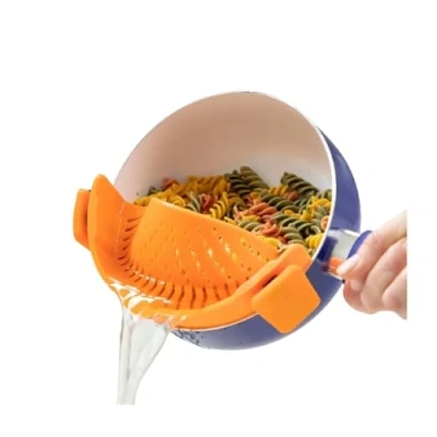 Imagen de InnovaGoods® Escurridor de Silicona Pastrainer, Libre BPA, 22 x 6 8 cm, Acoplable a Ollas y Sartenes, Apto para Lavavajillas, Silicona, Naranja.
