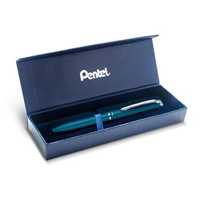 Imagen de Pentel BL2007 EnerGel Roller Gel de alta gama retráctil punta 0,7 mm, cuerpo metal mate turquesa caja regalo