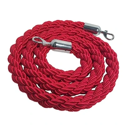 Imagen de Danieli Store Cuerda de Barrera Rojo 2mt para Postes Separadores Cordón Trenzado con Mosquetón en Metal Cromo Adecuado Teatros, Museos y Eventos (Rojo)