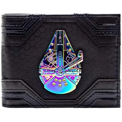 Imagen de The Last Jedi Star Wars Millennium Falcon Insignia Iridiscente Han Solo Billetera/Cartera Bi Fold Porta ID &amp; Tarjetero, Negro