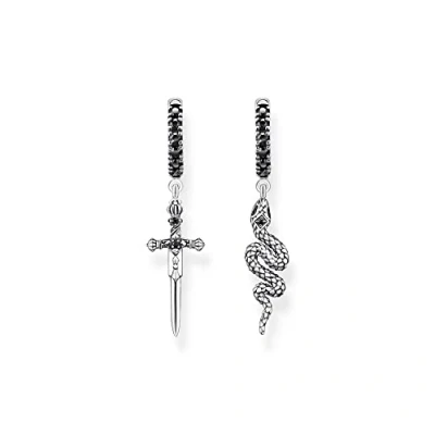 Imagen de Thomas Sabo Pendientes de serpiente y espada para mujer en color Plata ley 925 ennegrecida con circonitas, tamaño: 35 x 8 mm, CR713 643 11, 35x8 ley, Circonia cúbica 1