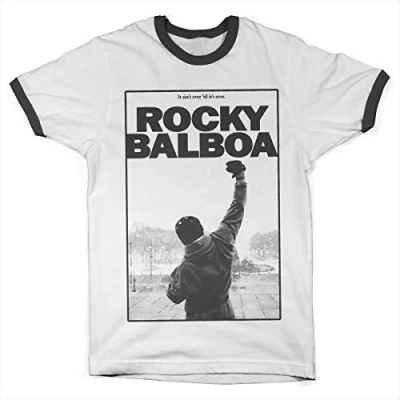 Imagen de Rocky Licenciado Oficialmente Balboa It Ain&#039;t Over Ringer Hombres Camiseta (Blanco Negro), Large