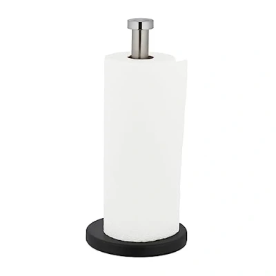 Imagen de Relaxdays Portarrollos Cocina Vertical, Acero Inoxidable, Soporte Rollos Encimera, Sujetarrollos, 33x15 cm, Plata/Negro, 33 x 15 cm
