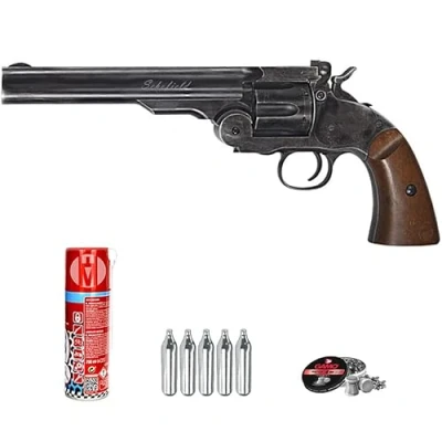 Imagen de Revolver Schofield 6″ Negro Pack Pistola de balines (perdigones Plomo). Arma Aire comprimido CO2 Calibre 4,5mm