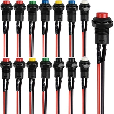 Imagen de RUNCCI YUN 14pcs Pulsador 12mm,Pulsadores Electricos Boton,Pulsador Mini,Pulsador Redondo,Interruptor Momentaneo 12v, Para Trompeta De Coche, Pc, Lámpara Mesa, Timbre Casa（Con linea）