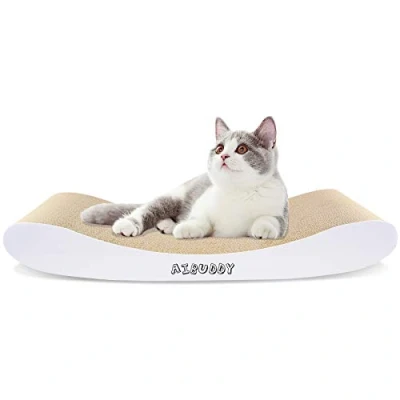 Imagen de Aibuddy Rascador para gatos, almohadilla curva de cartón rascado, reversible, cama con hierba gatera orgánica [ 44 x 25 7 cm, y fabricación superiores]