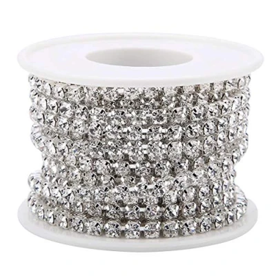 Imagen de HEEPDD 4 mm 5 Yardas Rhinestone Cadena, DIY Diamante Artificial Bling Cinta de la Rollo Decoración para el Banquete Boda Arreglos Florales(Plata)