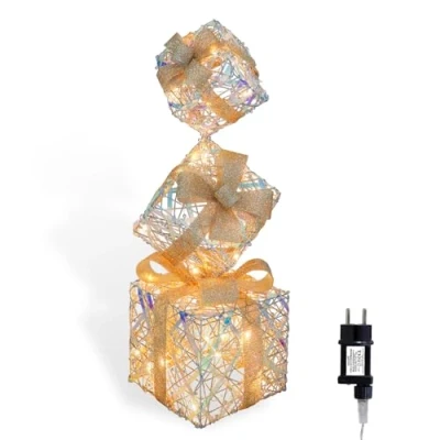 Imagen de CCLIFE Caja de Navidad con luz, Juego 3 Cajas Regalo luz LED, iluminadas para árbol Navidad, hogar, Decoraciones CushHom