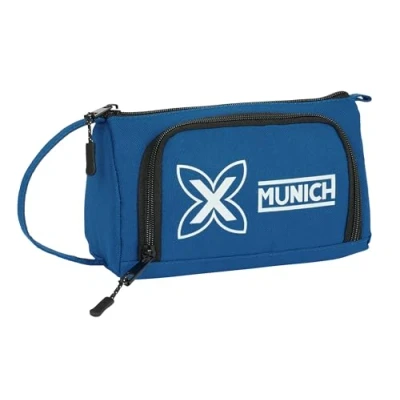 Imagen de Safta MUNICH ULTRAMAR Portatodo con Bolsillo Desplegable Lleno, Estuche Infantil, Niño, Ideal para Niños en Edad Escolar, Cómodo y Versátil, Calidad Resistencia, 20x8.5x11 cm, Color