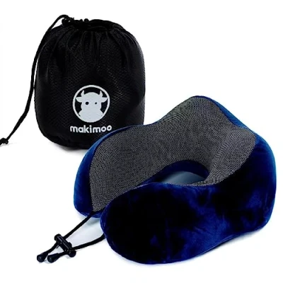 Imagen de almohada de viaje espuma viscoelástica, para el cuello con soporte la cabeza 360 grados, cómoda y liviana, ideal dormir en avión, automóvil, autobús uso doméstico (azul)