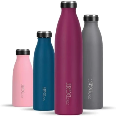 Imagen de 720DGREE Botella Agua Acero Inoxidable “milkyBottle“ 1litro Sin BPA Free, Antigoteo y Prueba de Fugas Frasco térmico, Cantimplora Aislada Bebida con Gas, Deporte, Escuela, Gimnasio Exteriore