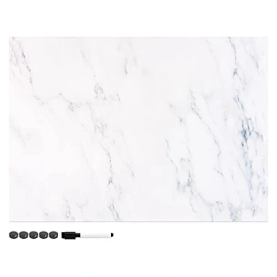 Imagen de Navaris Tablero de Notas magnético Pizarra con diseño mármol Blanco magnética Marcador Negro y 5 imanes 70 x 50 CM