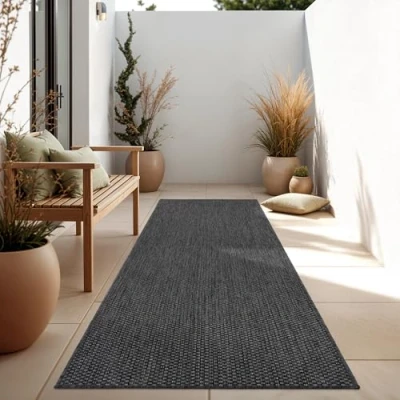 Imagen de Paco Home Alfombra Exterior Interior Balcón Terraza Cocina Monocolor Jaspeado, tamaño:60x100 cm, Color:Antracita