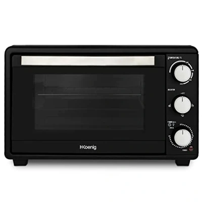Imagen de H.Koenig Mini Horno Eléctrico 25L FO25 Posible Multifunción Compacto Performant 1500W Programable 4 modos de cocción, 230,Temporizador 60 min, Puerta cristal, Rejilla cocción