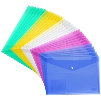 Imagen de H&amp;S Portafolios de Plastico A4 para Documentos 30uds Carpetas Tipo Sobre Transparentes con Cierre a Presión Carpeta Reutilizable y Multicolor