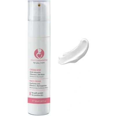 Imagen de DERMOMAMMA Crema Facial con Ácido Hialurónico, Vitamina C, Hidratación Profunda, Retarda el Envejecimiento, Piel más Luminosa y Joven, Indicada en Embarazo la Lactancia 50ml