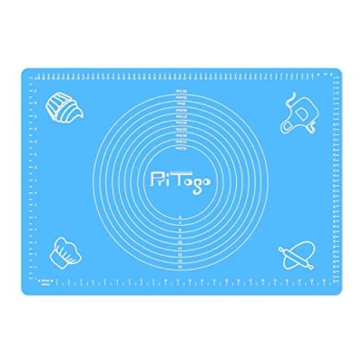 Imagen de Pritogo Tapete de Silicona Antiadherente para Amasar, Hornear (65 x 45 cm, azul) con escala, alfombrilla enrollable Antiadherente, extra estable, antideslizante