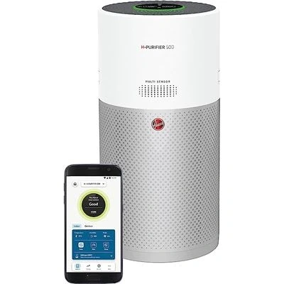 Imagen de Hoover H PURIFIER 500 HHP50CA Purificador aire inteligente, Difusor y biohigienizador, Multisensores, Wi Fi, Filtro triple capa (hepa), Inactivación polen, Alertas CO, CADR 330m3/h, Blanco