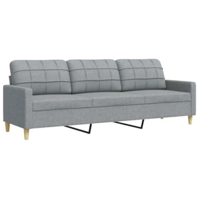 Imagen de vidaXL sofá de 3 plazas Tela Gris Claro 210 cm, sofá, loveseat, salón, sofás, tapizado, Asientos Personas
