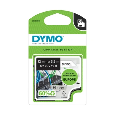 Imagen de Dymo D1 Flexible Cintas Autoadhesivas para Impresoras LabelManager, Rollo de 12 mm x 3.5 m, Negro y Blanco