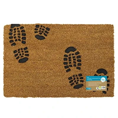 Imagen de JVL 02 092 Felpudo de Fibra Coco con Respaldo PVC en Relieve, 40 x 60 cm, Huellas pies