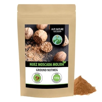 Imagen de nuez moscada molida, 100% natural, especia naturalmente sin aditivos, vegana (100 GR)