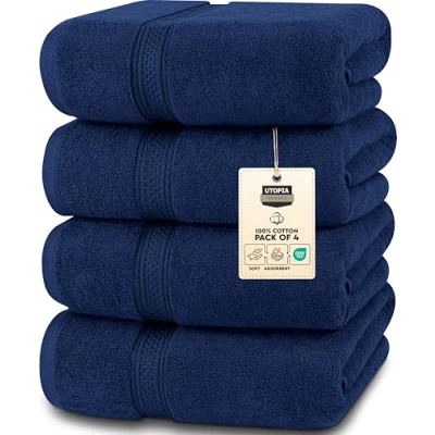 Imagen de Utopia Towels Conjunto de Toallas baño (Paquete 4, 69 x 137 cm) algodón 100% Ring Spun (Azul Marino)