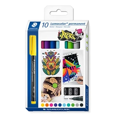 Imagen de STAEDTLER 318 C10 Lumocolor permanent ART rotulador permanente, todas las superficies, resistente a manchas y al agua, ancho de trazo 0,6 mm, recargable, 10