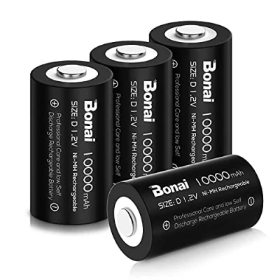 Imagen de BONAI Pilas D Recargables 1.2V Ni MH 10000mAh Ultra Alta Capacidad, 1200 Ciclo, Precargadas para Remoto, Juguete, Equipo Médico (4 Piezas)
