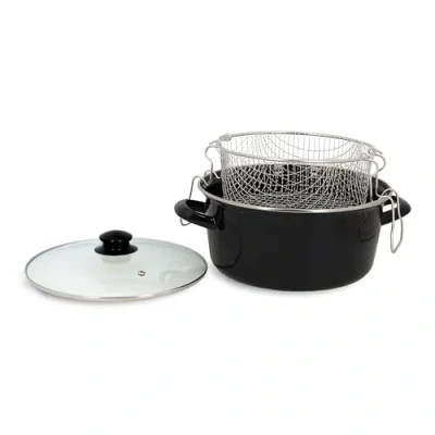 Imagen de MENASTYL 3645580 TheKitchenette Freidora Tradicional de Acero con Tapa Cristal, diámetro 26 cm, Negro