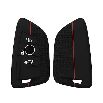 Imagen de kwmobile Carcasa Compatible con Llavero de BMW Llave Coche Smart Key 3 Botones Funda para Mando Silicona Negro/Rojo