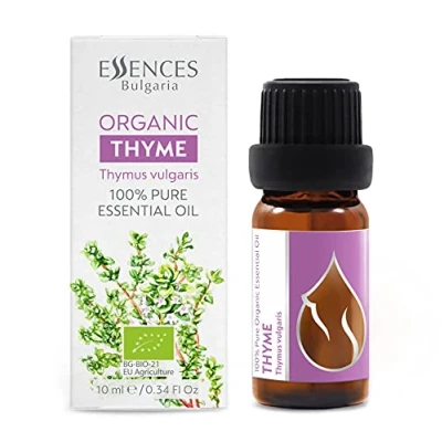 Imagen de Essences Bulgaria Aceite Esencial de Tomillo Orgánico 10ml Thymus vulgaris 100% Puro y Natural Sin Diluir Grado Terapéutico Granja Familiar Destilado al Vapor OMG Vegano