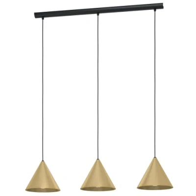 Imagen de Eglo lámpara de suspensión Narices, 3 luces minimalista, iluminación metal en latón cepillado, oro, negro, luz salón colgante, casquillo E27