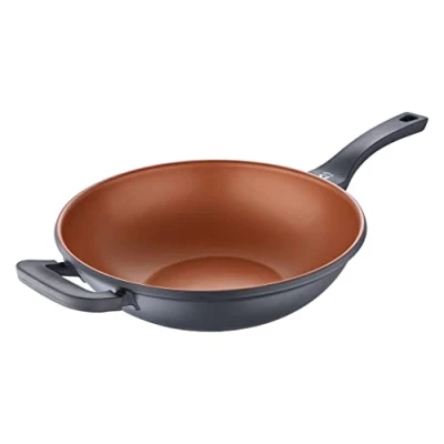 Imagen de SAN IGNACIO Bronze Wok de Cocina 32 cm Antiadherente Fabricado Con Aluminio Fundido Agarres Soft Touch Sartén Apta para Todo Tipo Cocinas