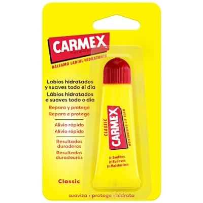 Imagen de Carmex Bálsamo Labial, Tubo Clásico, 10g. Hidrata, protege, repara, calma y suaviza los labios.