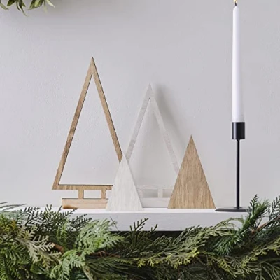 Imagen de Ginger Ray Mantlepiece árbol de Navidad madera, paquete 4 decoraciones navideñas para el hogar, color adornos (NN 145)