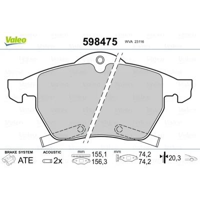 Imagen de VALEO 598475 Juego de pastillas freno Eje delantero con contacto avisador desgaste sin chapa antichirridos OPEL: Corsa C Hatchback, Zafira B
