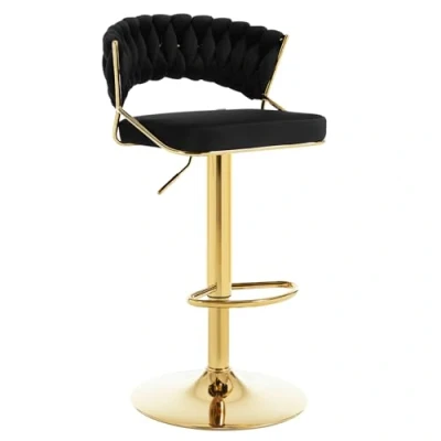 Imagen de WOLTU Taburete Bar Giratorio, Comedor de Altura Ajustable, con Respaldo Entrelazado y Reposapiés, Asiento Tapizado en Terciopelo, Negro, BH427sz 1