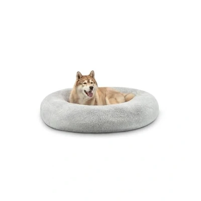 Imagen de lionto Cama Perros Redonda cojín Gatos sofá para Donut, (4XL) 120 cm Ø Gris Claro