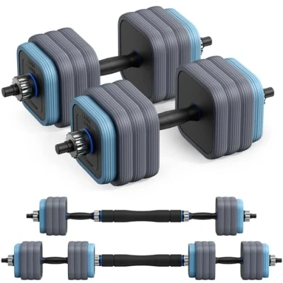 Imagen de Merach Juego de Mancuernas Ajustables con Barra Recta Conexión, 3 en 1 kit Mancuernas, Pesas, Ajustable Pesas y Barra, para Gimnasio Casa Fitness,Hombres/Mujeres 30KG