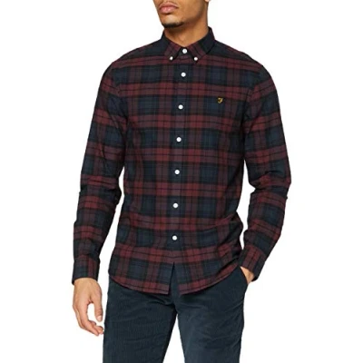 Imagen de Farah Brewer Slim Fit Cotton Oxford Shirt Camisa, Rojo, L para Hombre