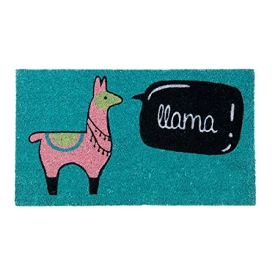 Imagen de Fisura Felpudo original “Llama de coco con base antideslizante PVC. entrada casa. Pintado a mano. Medidas:70 cm x 40 cm. Colores : azul