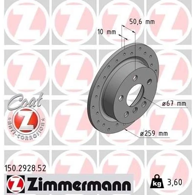 Imagen de ZIMMERMANN 150.2928.52 Disco de freno 259 10 5 6/5 112 macizo revestido altamente carbonizado MINI: Hatchback