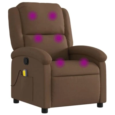 Imagen de vidaXL Sillón Reclinable, Silla con Masaje Respaldo Reposabrazos, de Televisión Relax Descanso, Asiento para Salón Hogar, Tela Marrón