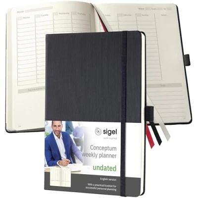 Imagen de Sigel CO701 Planificador semanal sin fecha, en inglés, A5, tapa dura, negra, Conceptum