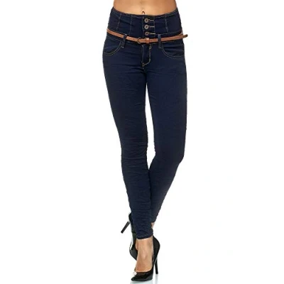 Imagen de Elara Vaqueros Mujer Cintura Alta Push Up con Cinturón Chunkyrayan Azul Oscuro 1577 Blue 38 (M)